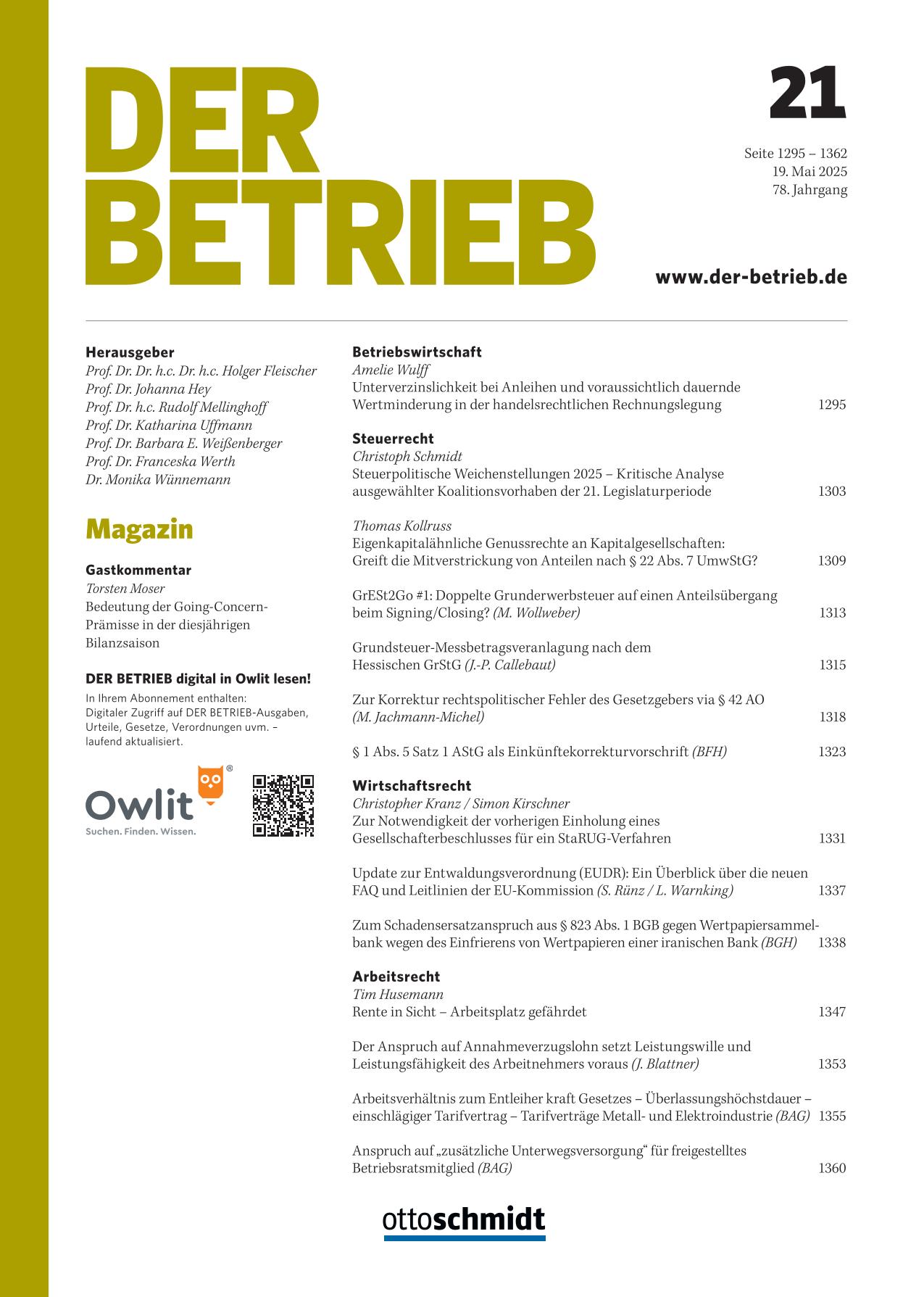 Der Betrieb Aktuelle Ausgabe